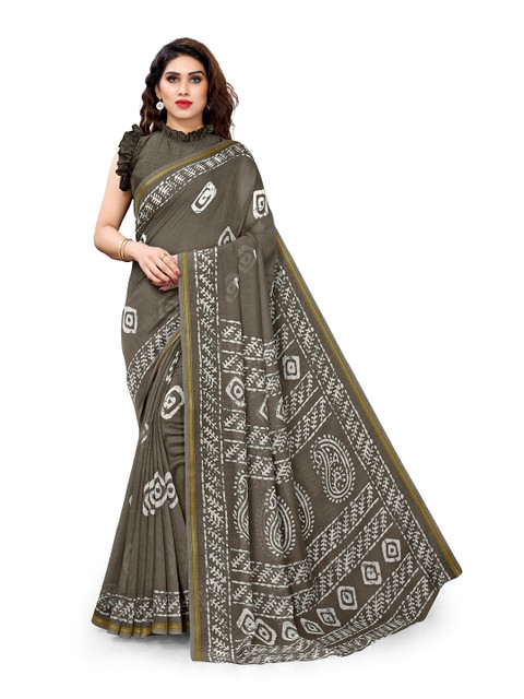 

KALINI Coffee Brown & Off White Bandhani Printed Designer Saree