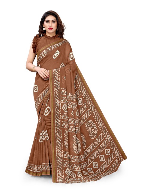 

KALINI Brown & White Bandhani Zari Saree