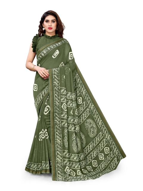 

KALINI Green & White Bandhani Zari Saree
