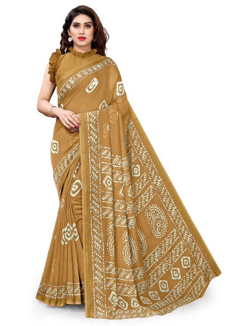 

KALINI Mustard & Off White Bandhani Printed Designer Saree