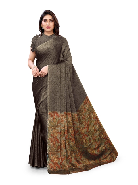 

KALINI Coffee Brown & Orange Floral Bagh Saree