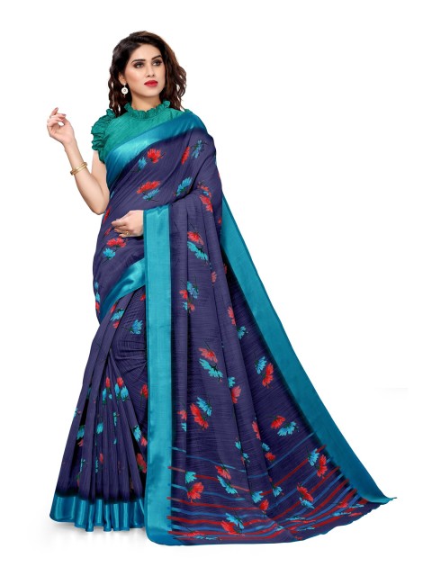 

KALINI Navy Blue & Red Floral Bagh Saree