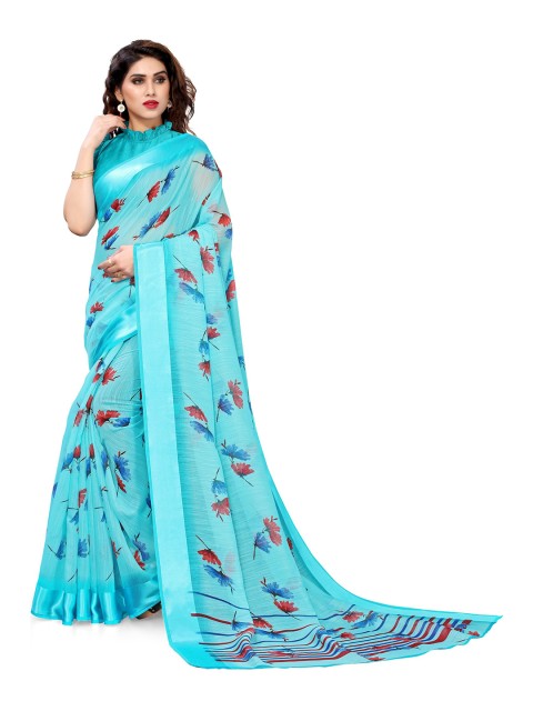 

KALINI Turquoise Blue & Red Floral Saree