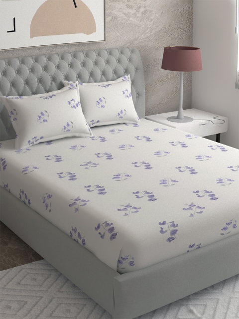

EverHOME Beige & Purple Floral 210 TC King Bedsheet with 2 Pillow Covers