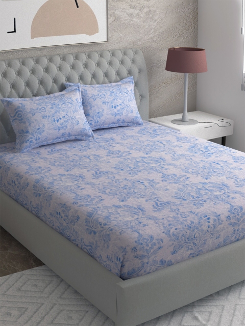 

EverHOME Beige & Blue Floral 210 TC King Bedsheet with 2 Pillow Covers