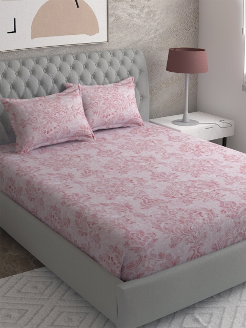 

EverHOME Pink & Off White Floral 210 TC King Bedsheet with 2 Pillow Covers