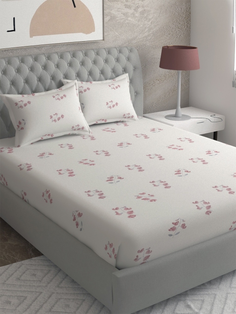 

EverHOME Off White & Brown Floral 210 TC King Bedsheet with 2 Pillow Covers