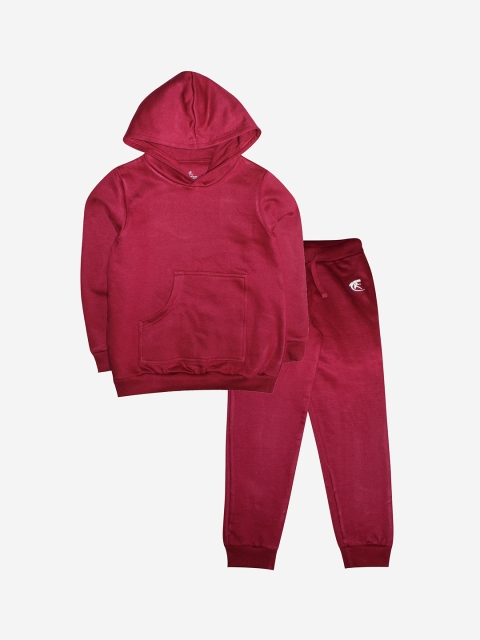 

KiddoPanti Kids Maroon Solid Pure Cotton Tracksuit