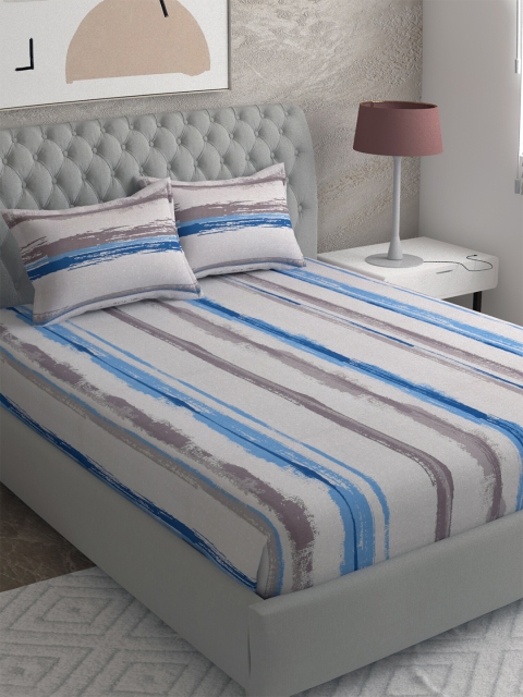 

EverHOME Grey & Blue Striped 210 TC King Bedsheet With 2 Pillow Covers