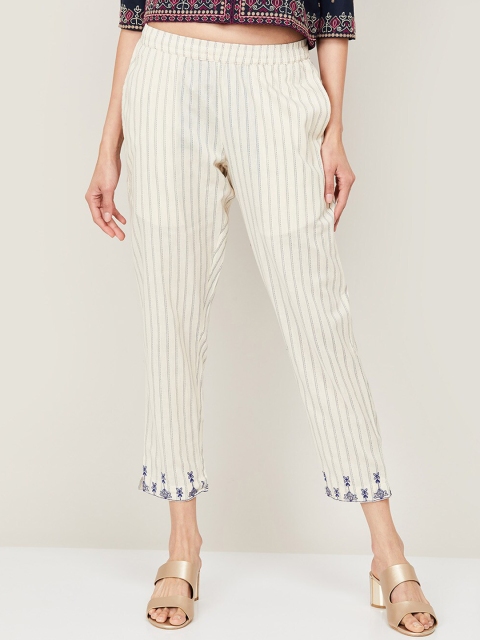 

Melange by Lifestyle Women Off White Striped Cigerette Trousers