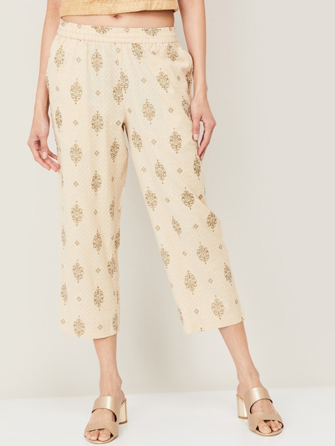 

Melange by Lifestyle Women Cream-Coloured Ethnic Motifs Printed Trousers