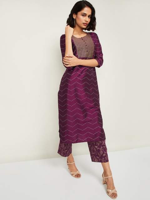 

Melange by Lifestyle Women Purple & Gold-Toned Yoke Design Thread Work Kurta