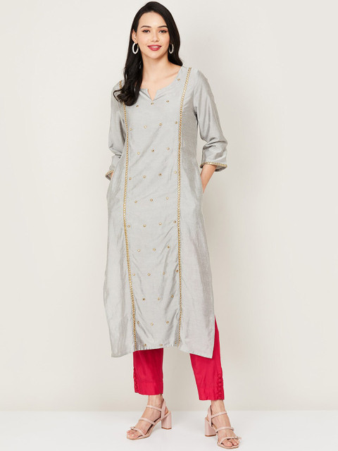 

Melange by Lifestyle Women Grey Mirror Worked Straight Kurta