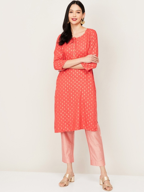 

Melange by Lifestyle Women Orange & Yellow Printed Kurta