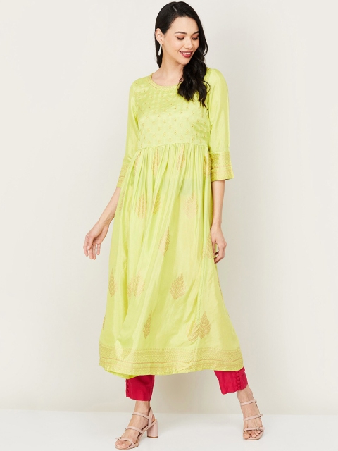 

Melange by Lifestyle Women Lime Green Ethnic Motifs Printed Kurta