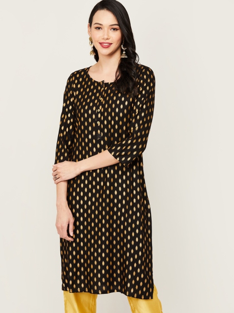 

Melange by Lifestyle Women Black Flared Sleeves Thread Work Kurta