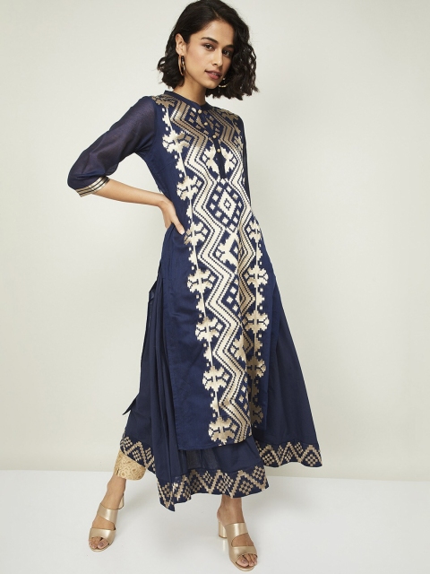 

Melange by Lifestyle Women Blue & Gold-Toned Geometric Kurta
