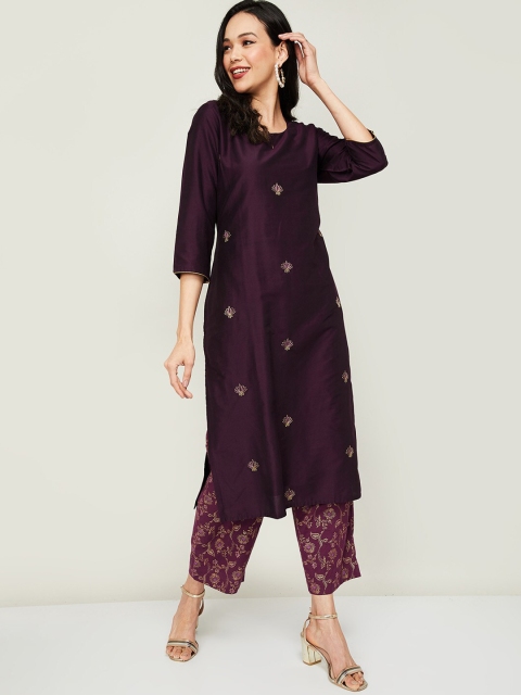 

Melange by Lifestyle Women Burgundy Ethnic Motifs Embroidered Kurta