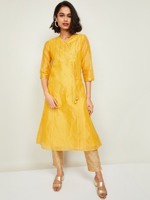 

Melange by Lifestyle Women Yellow Chanderi Silk Chanderi Silk Kurta