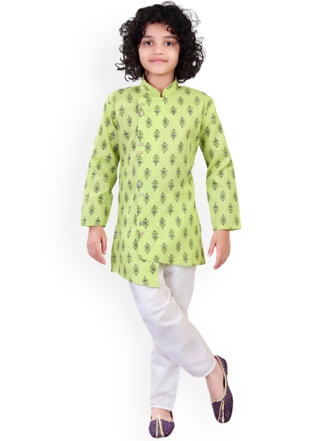 

Nakshi by Yug Boys Green Ethnic Motifs Printed Pure Cotton Kurta with Pyjamas