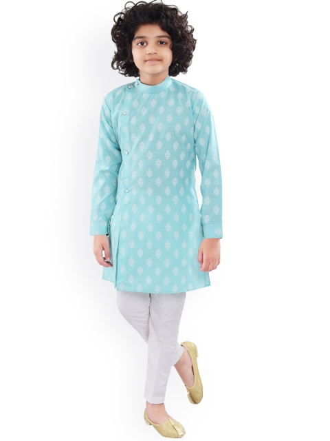 

Nakshi by Yug Boys Blue Ethnic Motifs Printed Angrakha Pure Cotton Kurta with Pyjamas