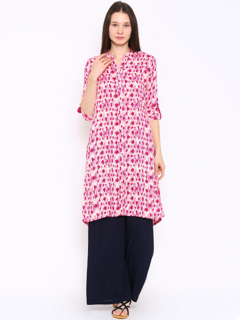 

Soch Outlet Women Pink & Cream-Coloured Printed A-Line Kurta