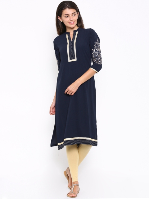 

Soch Outlet Women Navy Yoke Design A-Line Kurta, Navy blue
