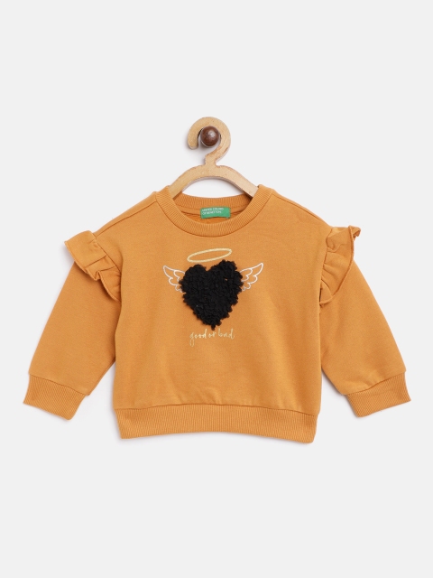 

United Colors of Benetton Girls Brown Sweatshirt with heart Applique Detail