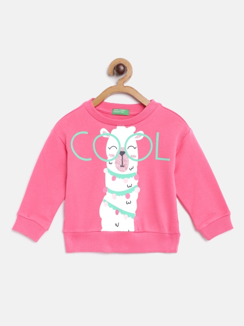 

United Colors of Benetton Girls Pink & White Graphic Printed Sweatshirt