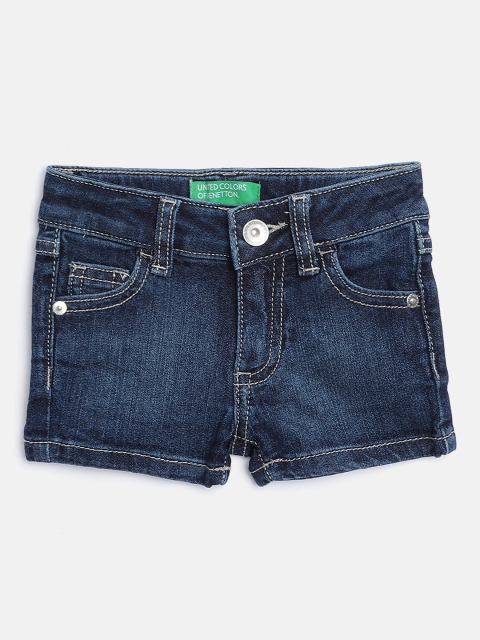 

United Colors of Benetton Girls Navy Blue Washed Denim Shorts
