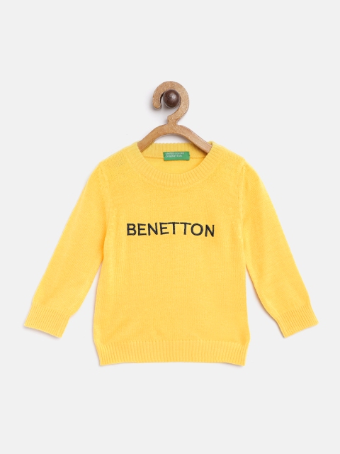 

United Colors of Benetton Boys Yellow & Navy Blue Brand Logo Embroidered Pullover
