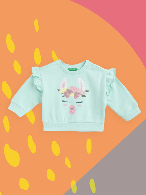 

United Colors of Benetton Girls Green & Pink Printed Sweatshirt with Sequence Detail