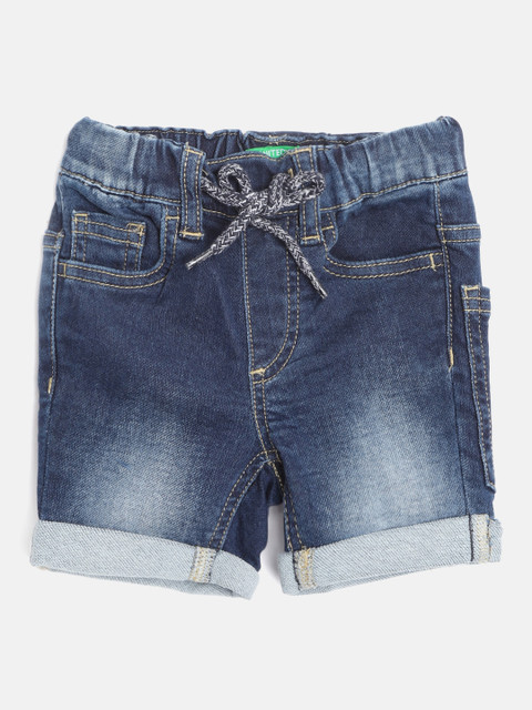 

United Colors of Benetton Boys Navy Blue Regular Fit Washed Denim Shorts