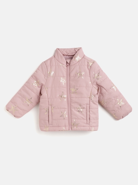 

United Colors of Benetton Girls Pink & Gold-Toned Star Printed Padded Jacket