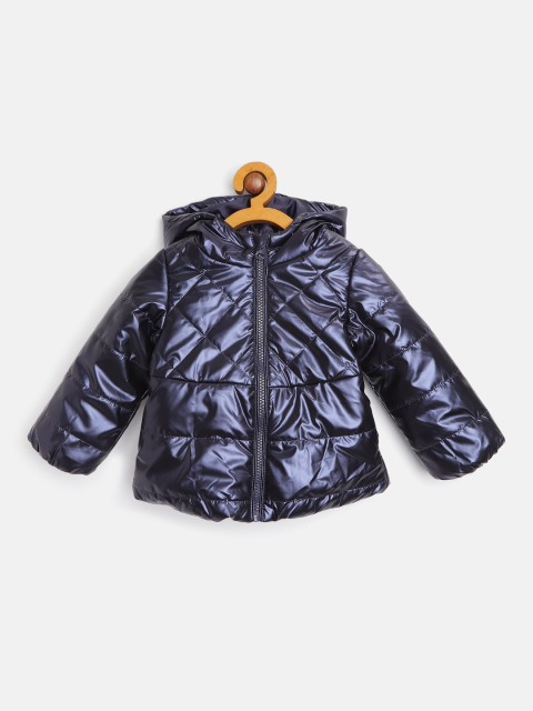 United Colors of Benetton Girls Violet Solid Quilted Shiny Jacket