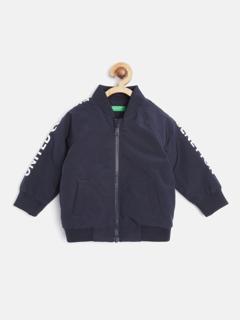 

United Colors of Benetton Boys Navy Blue Solid Bomber Jacket with Brand Logo Detail