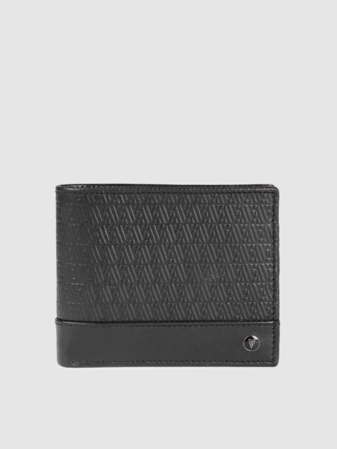 

Van Heusen Men Black Typography Textured Leather Two Fold Wallet