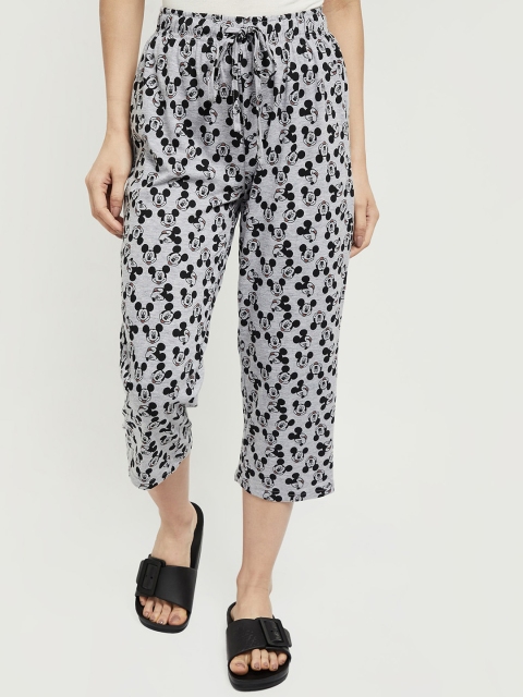 

max Women Grey Melange & Black Printed Mickey Mouse Lounge Capris