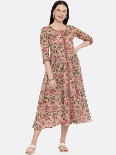 

The Mom Store Beige Floral Maternity A-Line Midi Dress