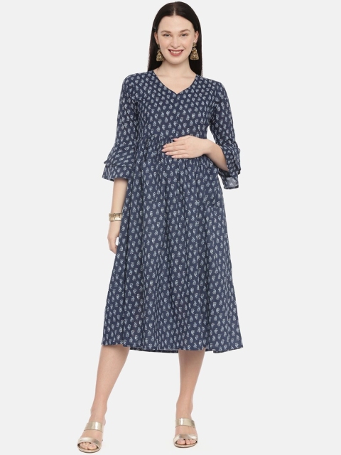 

The Mom Store Blue Floral Maternity & Nursing Midi Dress