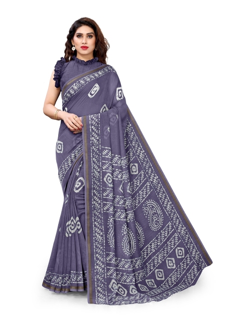 

KALINI Violet & White Batik Printed Saree