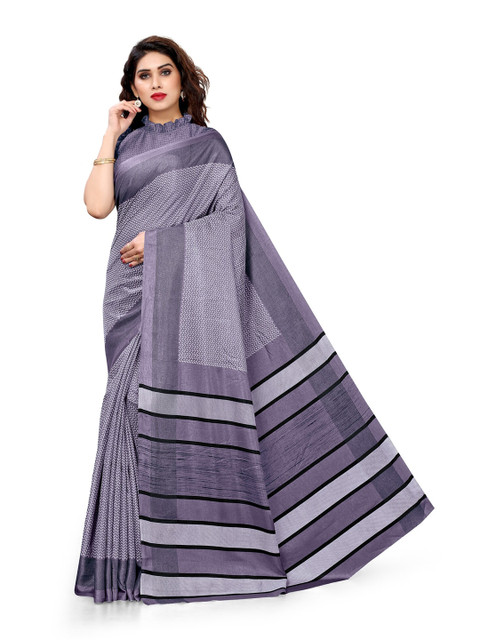 

KALINI Violet & White Geometric Printed Art Silk Saree