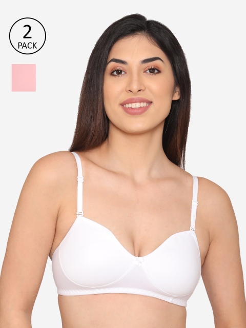 

Kalyani Woman Pack of 2 White & Pink Non-Padded T-shirt Bra-5021- PINK WHITE 30 B