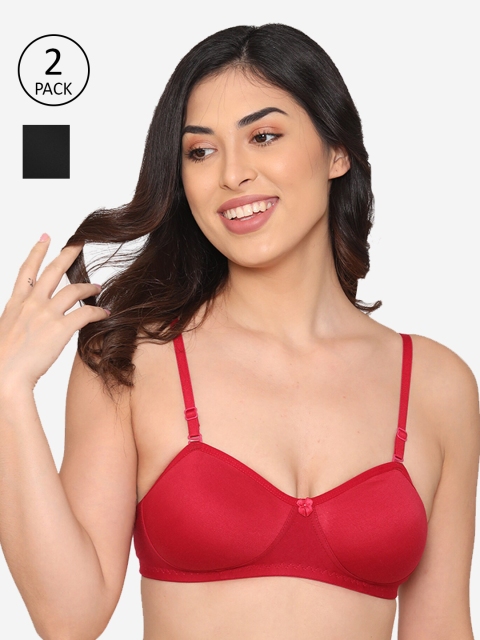 

Kalyani Pack Of 2 Maroon & Black Solid Balconette Bras - Non-Padded Wireless