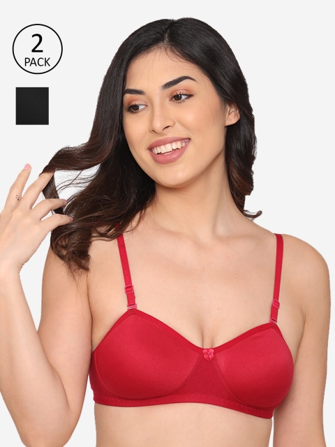 

Kalyani Pack of 2 Cotton Non-Padded Balconette Bra, Red