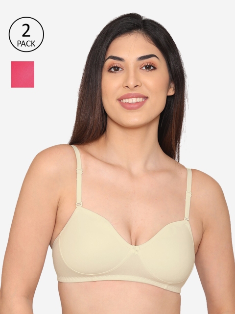 

Kalyani Pack Of 2 Pink & Cream-Coloured T-shirt Bra