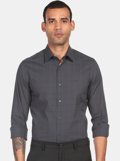 

Arrow New York Men Grey Slim Fit Windowpane Checks Opaque Checked Casual Shirt