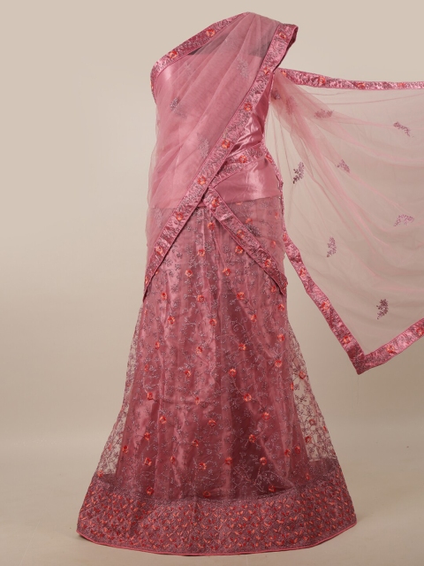 

Pothys Pink & Peach-Coloured Embroidered Unstitched Lehenga & Blouse With Dupatta