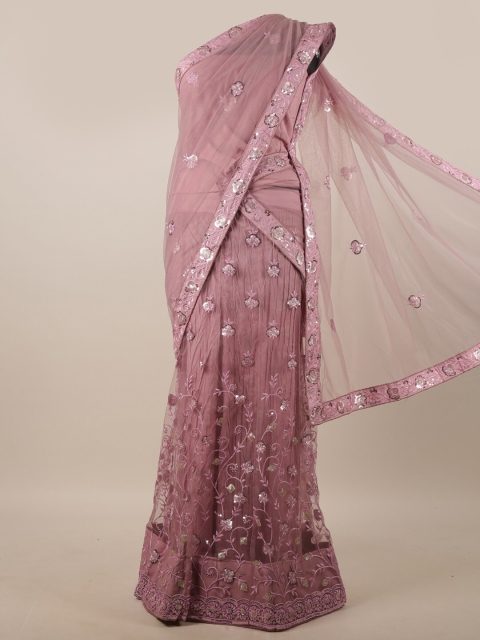 

Pothys Mauve Embroidered Sequinned Unstitched Lehenga & Blouse With Dupatta