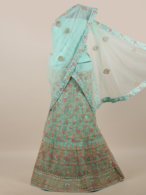 

Pothys Green & Gold-Toned Embroidered Unstitched Lehenga & Blouse With Dupatta